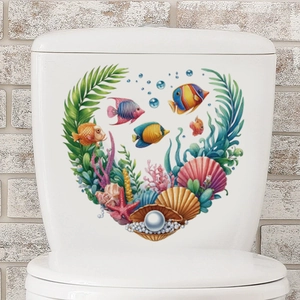 Ocean fish heart-shaped wall decal set for bathroom and toilet tank decoration