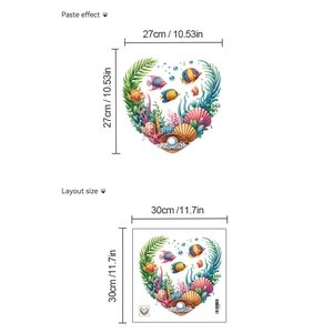 Self-adhesive ocean life wall stickers with colorful fish and coral in heart shape