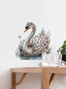 Detail of elegant swan wall sticker with rhinestone accents for living room decor