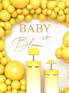 Set decorativo Baby in Bloom con palloncini gialli e basi coordinate