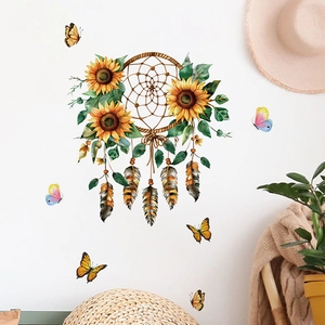 Sunflower dreamcatcher wall sticker with decorative butterflies for home decor