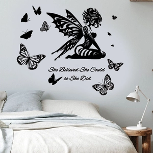Girl and butterflies wall decal with 'She Believed She Could so She Did' quote