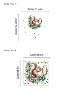 Layout and paste size details for squirrel and morning glory PVC wall decal stickers