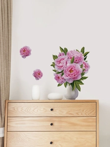 Détails d'autocollants muraux pivoine rose avec texture de peinture à l'huile réaliste
