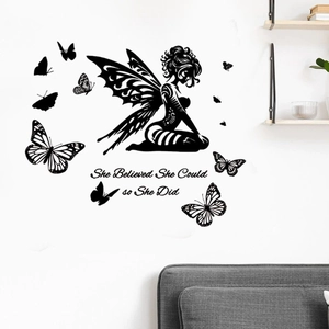 Inspirational fairy girl wall sticker with butterfly decals for living room decor