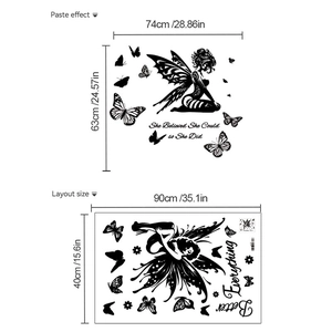 Black fairy and butterfly wall sticker silhouette with inspirational quote for room decor