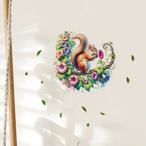 Cartoon squirrel with morning glory wall sticker for living room and bedroom decor