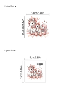 Detail der Einhorn Wandsticker mit Klebeeffekt und 15x15cm Layout Abmessungen