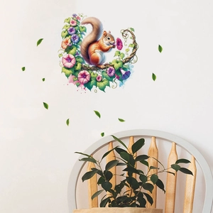 Cartoon squirrel and morning glory PVC wall decal for living room bedroom decor