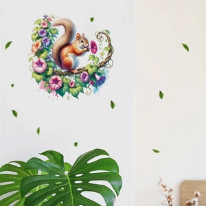 Cartoon squirrel on morning glory vines wall decal for living room decoration