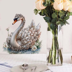 Elegant 5D diamond swan wall sticker with crystal accents for living room decor