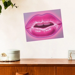 Modern neon-style pink lips wall sticker as a decorative self-adhesive decal for bedroom