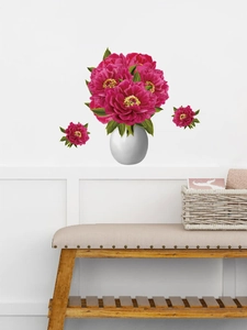 Detail view of pink peony flower bouquet and white vase PVC self-adhesive wall stickers