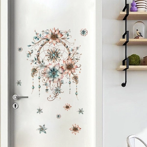Floral dreamcatcher wall sticker with bohemian flower patterns for home door decoration