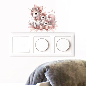 Rosa Cartoon Einhorn Wandaufkleber für Mädchenzimmer Lichtschalter und Wanddekoration