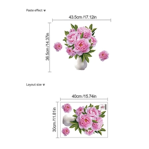 Sticker mural vase de pivoines roses pour salon chambre, peinture murale en PVC autocollante