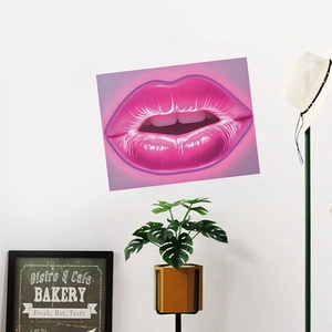 Pink lips neon style wall sticker for bedroom decor with glossy finish and PVC self-adhesive