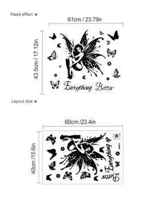 Detail of fairy and butterfly wall sticker with dimensions and paste effect layout