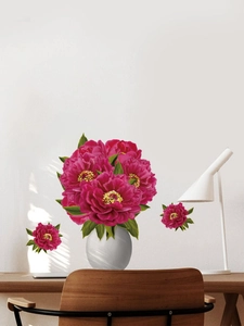 Detail of vibrant red floral vase wall stickers with peony patterns for home decor