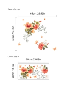 Détail de la mise en page et dimensions des stickers muraux autocollants hibiscus orange