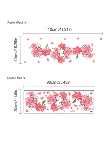Detail showing pink flower wall stickers layout size and paste effect dimensions
