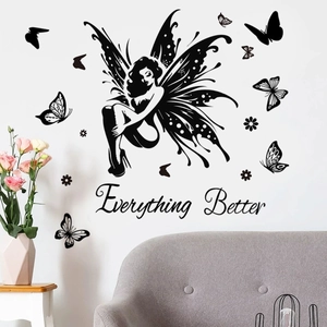 Elegant butterfly fairy wall decal with Everything Better quote for home decor