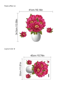 Detail showing paste effect and layout size of the red flower vase PVC wall sticker