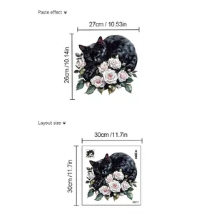 Cartoon black cat and rose wall sticker dimensions and layout size specifications