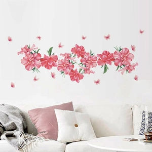 Pink flower and butterfly PVC wall decals for living room and bedroom home decor