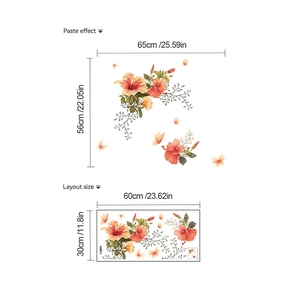 Stickers muraux hibiscus orange dimensions de mise en page et rendu final pour salon