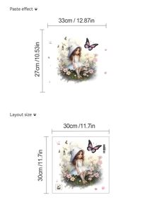 Detail showing paste effect and layout size for the floral girl wall sticker