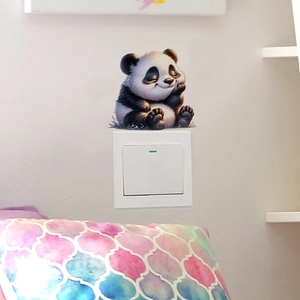 Cute cartoon panda wall sticker for home switch decoration in hand-drawn style