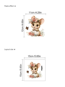 Detailed view of cartoon mouse switch sticker with dimensions for paste effect and layout
