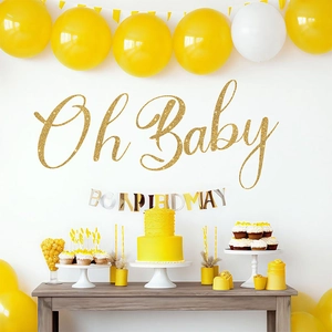 Gold Glitter Oh Baby Wall Sticker For Birthday Party Baby Shower Decoration Removable PVC Lettering Art Wall Decal Living Room Nursery