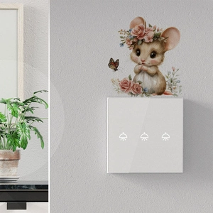 Cute mouse wall sticker with a white 3-gang touch light switch panel for home decor