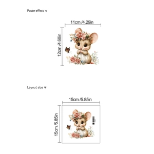 Cute mouse light switch sticker with flowers, self-adhesive PVC wall decal, 15x15cm