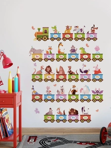 Educational alphabet train wall decal with colorful animals for kids bedroom decoration