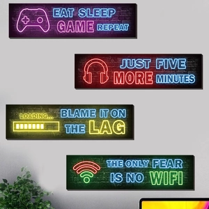 Neon Game Controller Headset Wall Sticker Removable PVC Gamer Slogan Decal For Living Room Bedroom Gaming Room Decor