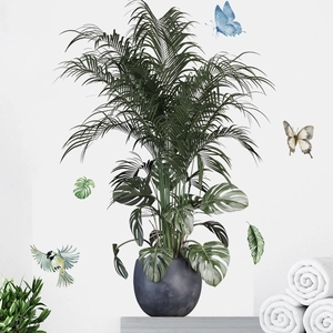 Tropical green leaves and butterfly wall stickers for modern living room wall decor