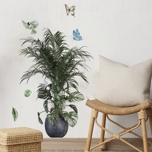 Tropical palm leaf and butterfly wall stickers for modern living room home decor