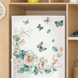 Floral butterfly wall stickers for refrigerator decor in elegant blue and pink tones