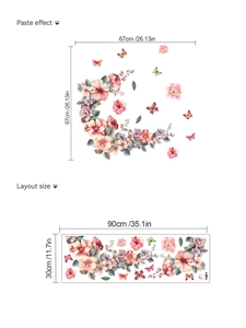 Detailed layout size and wall paste effect of pink floral crescent moon wall stickers