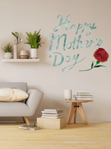Sticker mural Happy Mother's Day bleu métallisé avec œillet rouge pour décoration