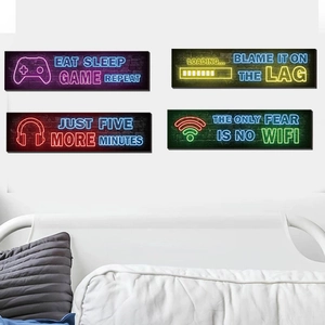 Neon gaming wall stickers featuring gamepads and headphones for bedroom gaming room decor