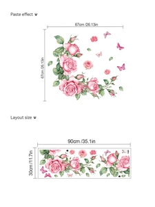 Detail showing 90x30cm layout and finished 67cm pink rose vine wall decal design