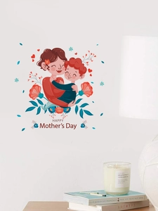 Dettaglio dell'adesivo murale Happy Mother's Day con madre e bambino tra i fiori