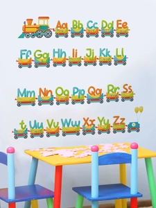 Alphabet train wall stickers with colorful A-Z letters for kids bedroom decor