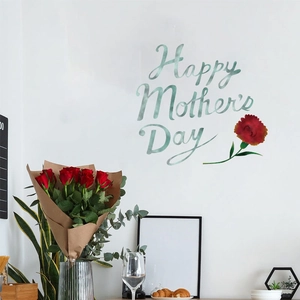 Sticker Mural Bonne Fête des Mères Oeillet Rouge Floral PVC Lettrage Artistique Décalcomanie Autocollante Décoration