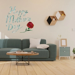 Sticker mural Bonne Fête des Mères avec œillet rouge dans un salon moderne deco