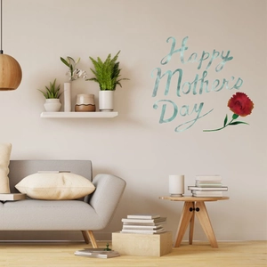 Sticker mural Happy Mother's Day bleu avec œillet rouge pour déco salon maison